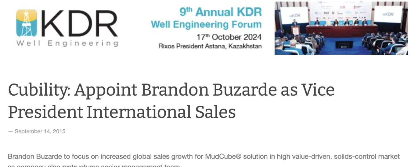 Cubility: Appoint Brandon Buzarde as Vice President International Sales